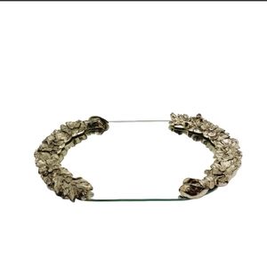 Vintage Heritage Mint Vanity Dresser Tray Floral Design Oval Mirror Decor 13"×8"